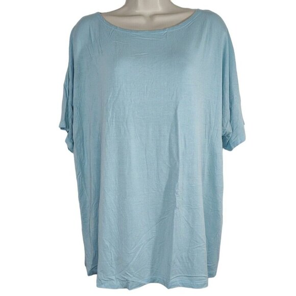 Piko 1988 Oversize Lagenlook Blue Knit Top Women Size M Short Sleeve Boatneck - Picture 1 of 8